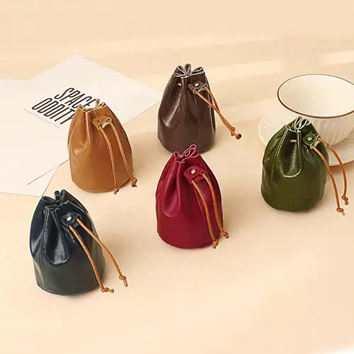  Stylish Leather Drawstring Pouch Bag